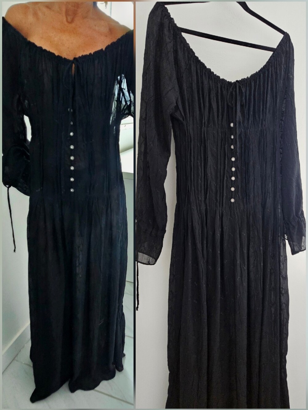 Vintage Boston Proper Off Shoulder Pisse Smocked Lace Witchy Maxi Dress